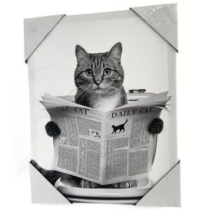 Cat Reading Newspaper Canvas Print